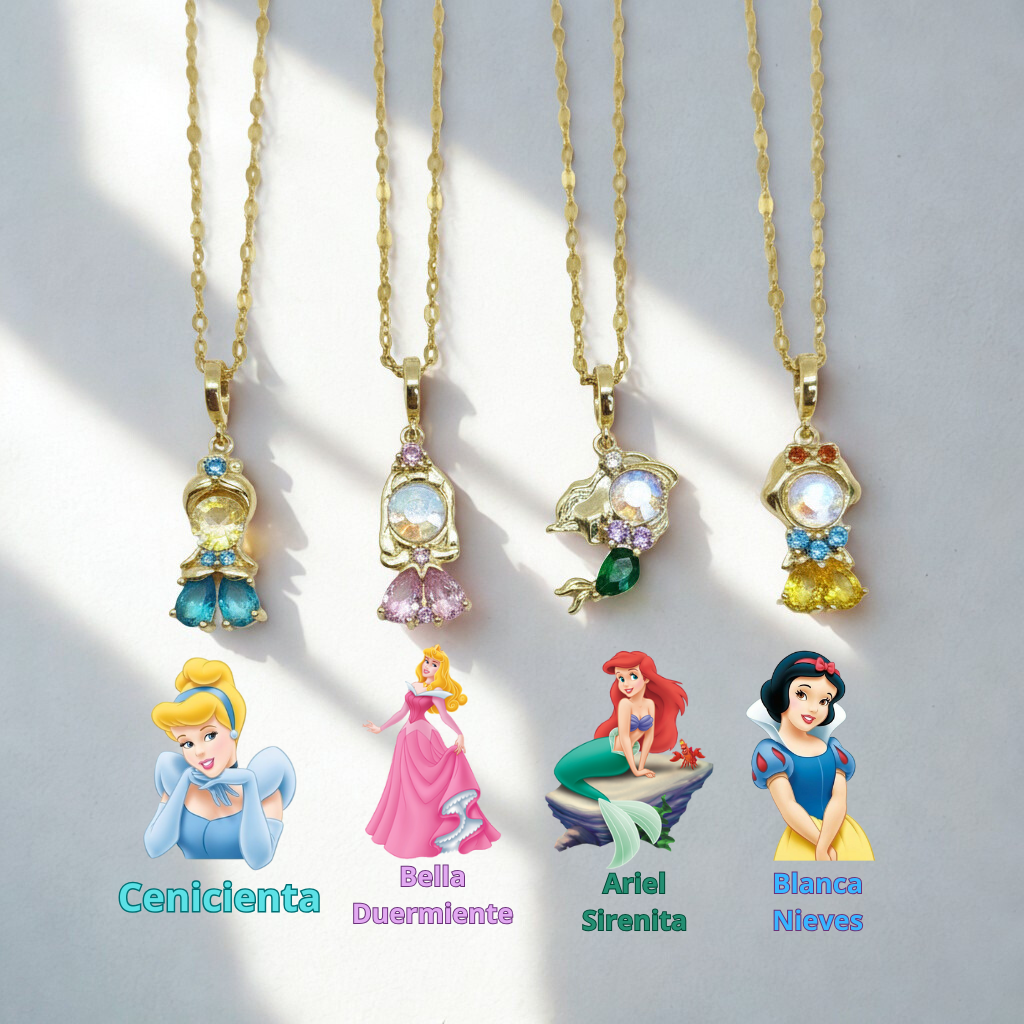 Collares Princesa Disney 👑 Bañados en Oro de 18k + Cajita de Regalo ✨💛