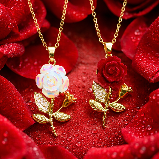 Collar Rosa 3D 🌹Bañado en Oro🌟+ Caja Gratis