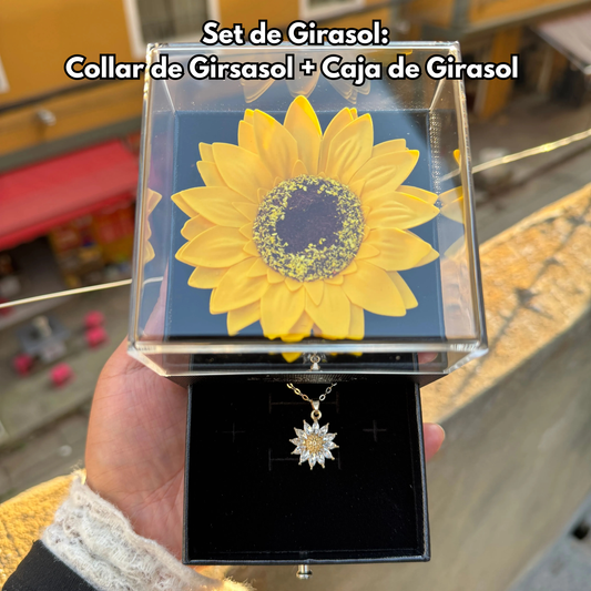 Set Girasoles: Collar Girasol Giratorio + Caja de Girasol🌻✨
