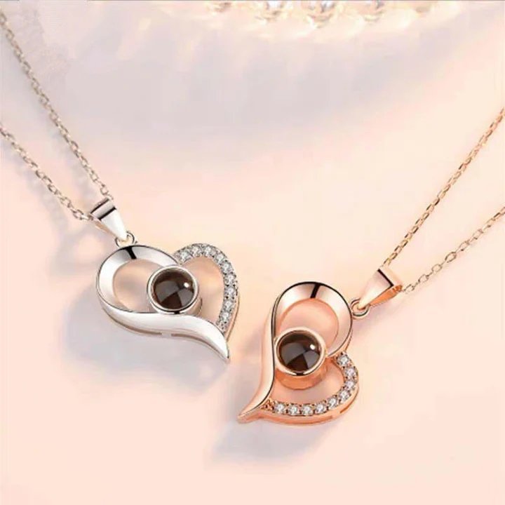 Combo Collar de Te Amo en 100 Idiomas + Anillo Flor Tulipan + Caja de Lujo